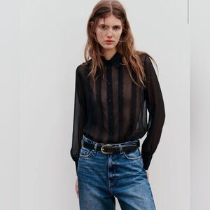 ZARA SEMI-SHEER LACE TRIM SHIRT